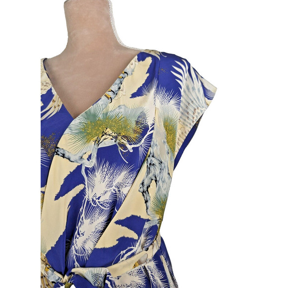 Foley + Corinna Silk Unique Print Pleated Dress Asymmetrical Yellow Blue Small - Picture 8 of 14
